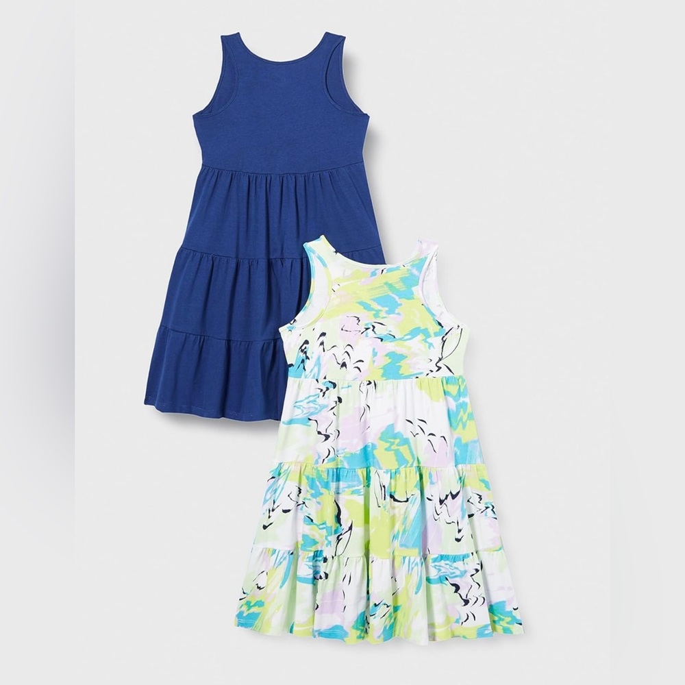 2 Pack Girls Sleeveless Tiered Dresses Medium - Picture 3 of 6